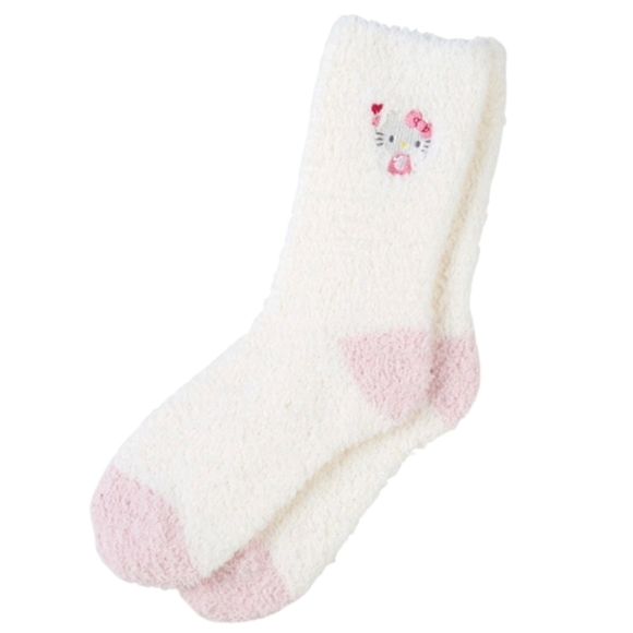 Sanrio Hello Kitty Fuzzy Cozy Socks Cream and Pink - Picture 1 of 6
